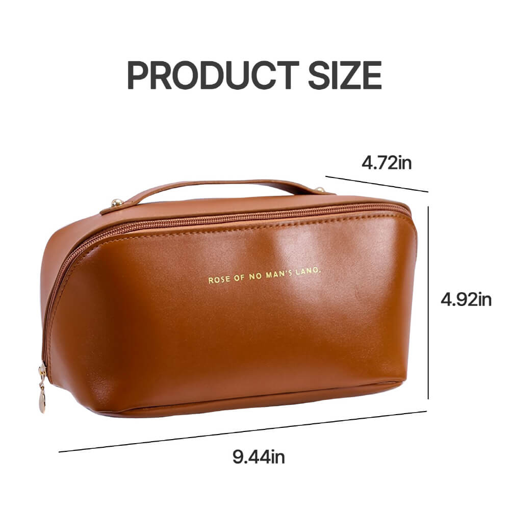 Travel Makeup Bag, Waterproof PU Leather Portable Open Flat Toiletry Bag