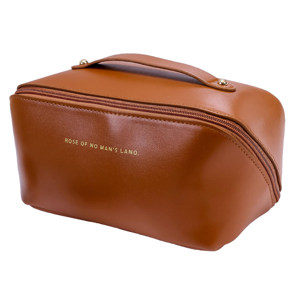 Travel Makeup Bag, Waterproof PU Leather Portable Open Flat Toiletry Bag