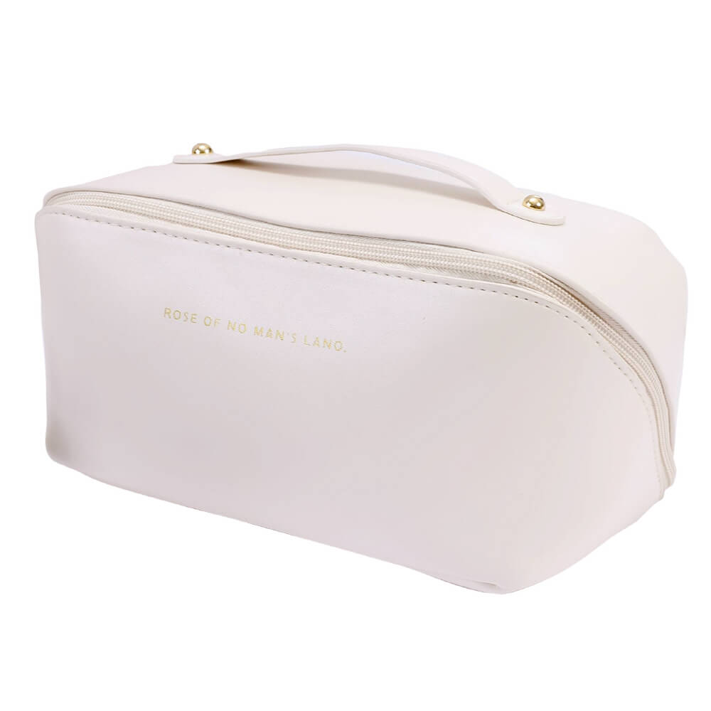 Travel Makeup Bag, Waterproof PU Leather Portable Open Flat Toiletry Bag