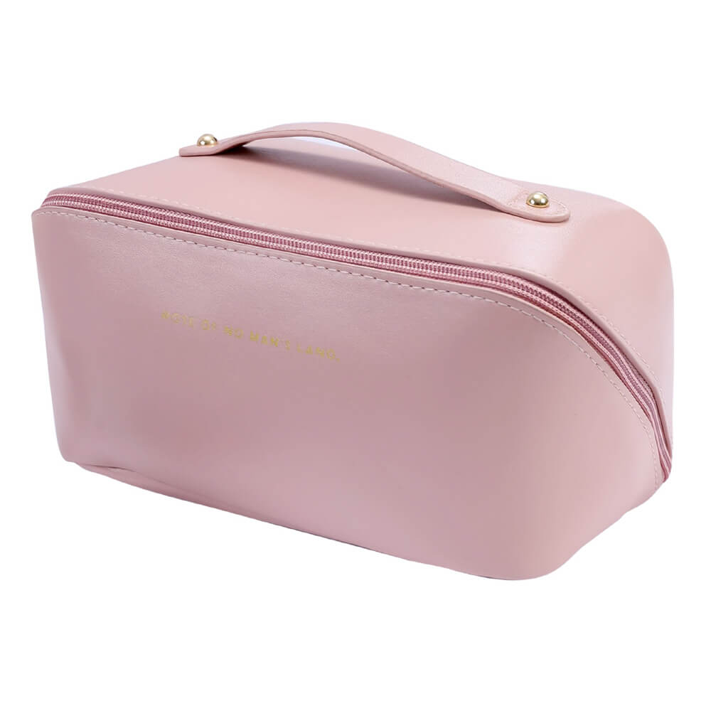 Travel Makeup Bag, Waterproof PU Leather Portable Open Flat Toiletry Bag