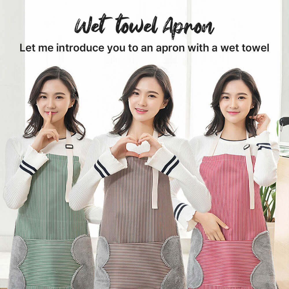 Apron for Women with Pockets and 2 Sides Hand Wipes for Women